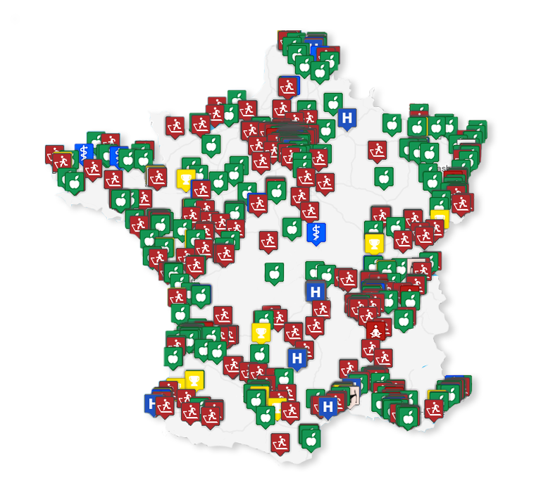 Carte des centres et lieux où l'on peut faire une analyse de composition corporelle professionnelle avec les balances Inbody en France